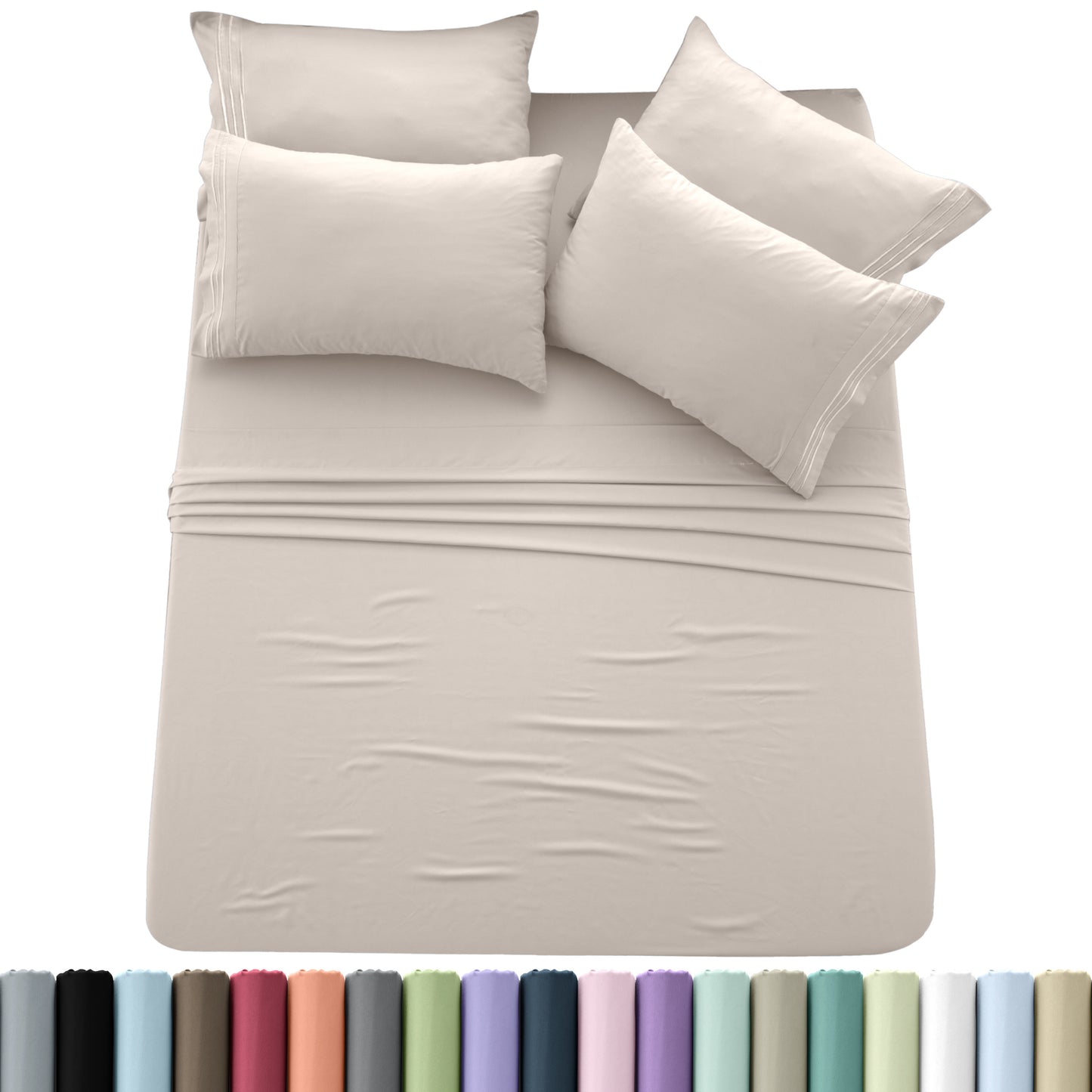 Brushed Microfiber Sheet Set 6pcs – Soft Fade-Resistant Bedding 20 Colors Twin Twin XL Full Queen King Cal King Fitted Flat Pillowcases