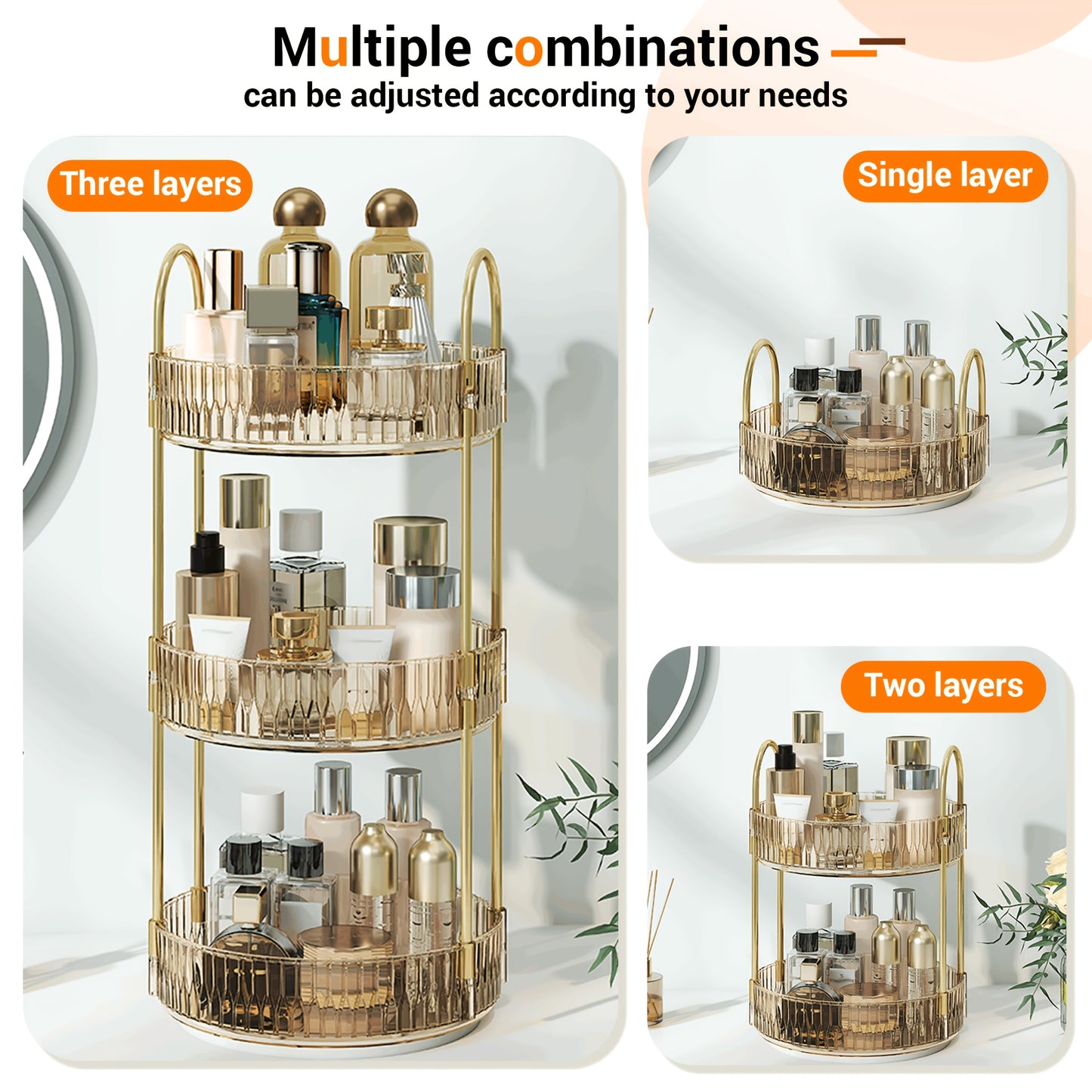 360 Rotating Makeup Organizer Skincare Storage Rack - Multi-Layer Detachable Cosmetic Organizer for Perfume, Lipstick, Skincare, Desktop Vanity Organizer for Bathroom & Bedroom