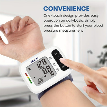 Wrist Blood Pressure Monitor - Sejoy Automatic Digital BP Machine with Large LCD Display, Wrist Strap & Batteries Included, Portable & Accurate for Home Use & Travel (Blue / White / Black / Purple)