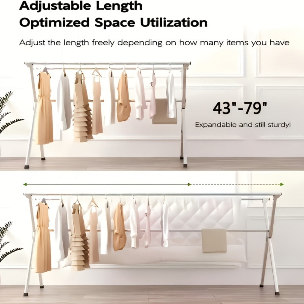 Foldable Clothes Drying Rack 3-Bar – Heavy Duty Stainless Steel Collapsible Laundry Rack, Retractable 63" or 79" for Indoor & Outdoor Use – Freestanding Portable Clothesline Drying Rack