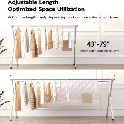 Foldable Clothes Drying Rack 3-Bar – Heavy Duty Stainless Steel Collapsible Laundry Rack, Retractable 63" or 79" for Indoor & Outdoor Use – Freestanding Portable Clothesline Drying Rack