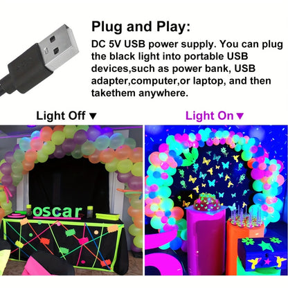 UV Black Light Strip USB LED – 32cm / 12.6ft Portable Magnetic Black Light Tube for Halloween Party, Fluorescent Tapestry, Body Paint, Posters, Christmas & Cabinet Lighting (3-Pack / 4-Pack)