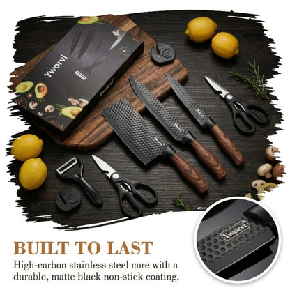 Chef Knife Set 7 Piece High Carbon Stainless Steel Ultra Sharp – Anti-Stick Ergonomic PP Handle, Includes Slicing Knife, Scraper, Scissors & Whetstone, Gift Box for Home, Family & Travel