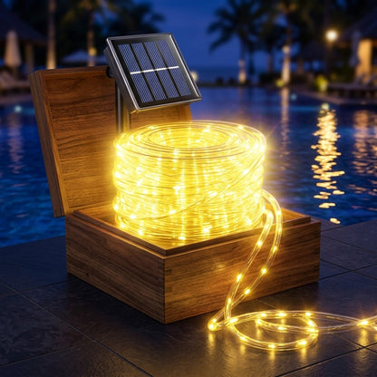 Outdoor Solar LED String Lights Waterproof – Flexible Fairy Lights 23FT to 105FT for Pool, Fountain, Garden, Patio & Wedding Decor – Neon Blue, White, RGB & Amber Colors
