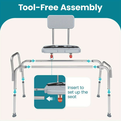 Shower Chair for Elderly Heavy Duty 400 lbs Transfer Bench with Safety Belt Non-Slip Adjustable Height Tool-Free Assembly Bath Seat for Disabled Recovery Seniors 39 Inch Extra Long Shower Bench Bathtub Transfer Chair