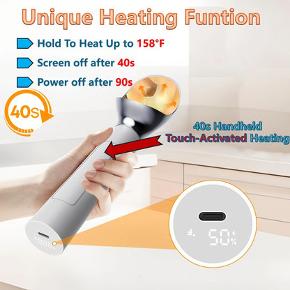Heated Electric Ice Cream Scoop – USB-C Rechargeable with 3 Temperature Levels up to 158°F, Touch-Activated, IPX7 Waterproof, LED Display, Food Grade Stainless Steel, Ergonomic Design for Hard Ice Cream