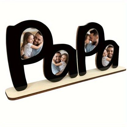 Wooden Photo Frame Papa Circular Classic Design Desktop Display Sentimental Gift for Dad Husband Grandfather Father's Day Birthday Christmas Home Decor Durable Wood Picture Frame