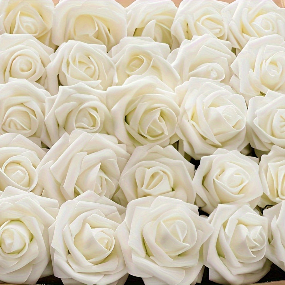 White Artificial Roses with Stem 50pcs – Realistic Fake Silk Rose Flowers for Wedding Bouquets, Centerpieces, Home Decor & DIY Floral Arrangements