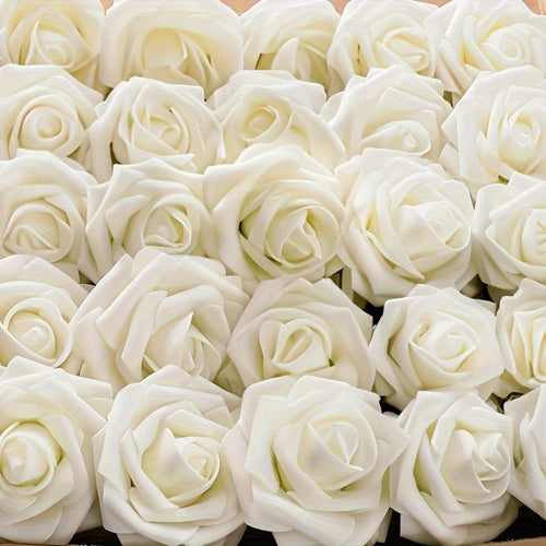 White Artificial Roses with Stem 50pcs – Realistic Fake Silk Rose Flowers for Wedding Bouquets, Centerpieces, Home Decor & DIY Floral Arrangements