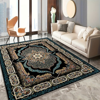 Bohemian Floral Area Rug Non-Slip Backing Machine Washable Velvet Floor Mat Shedding-Resistant 100% Polyester Soft Carpet for Living Room Bedroom Kitchen Office Modern Decorative Rug