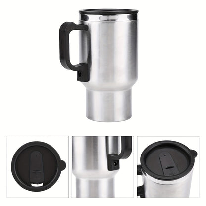 Car Electric Kettle 12V 60W 450ml Stainless Steel Keep Warm 65C Portable Heating Thermos Cup for Trucks Sedans Travel Tea Coffee Gift for Drivers Men Fathers