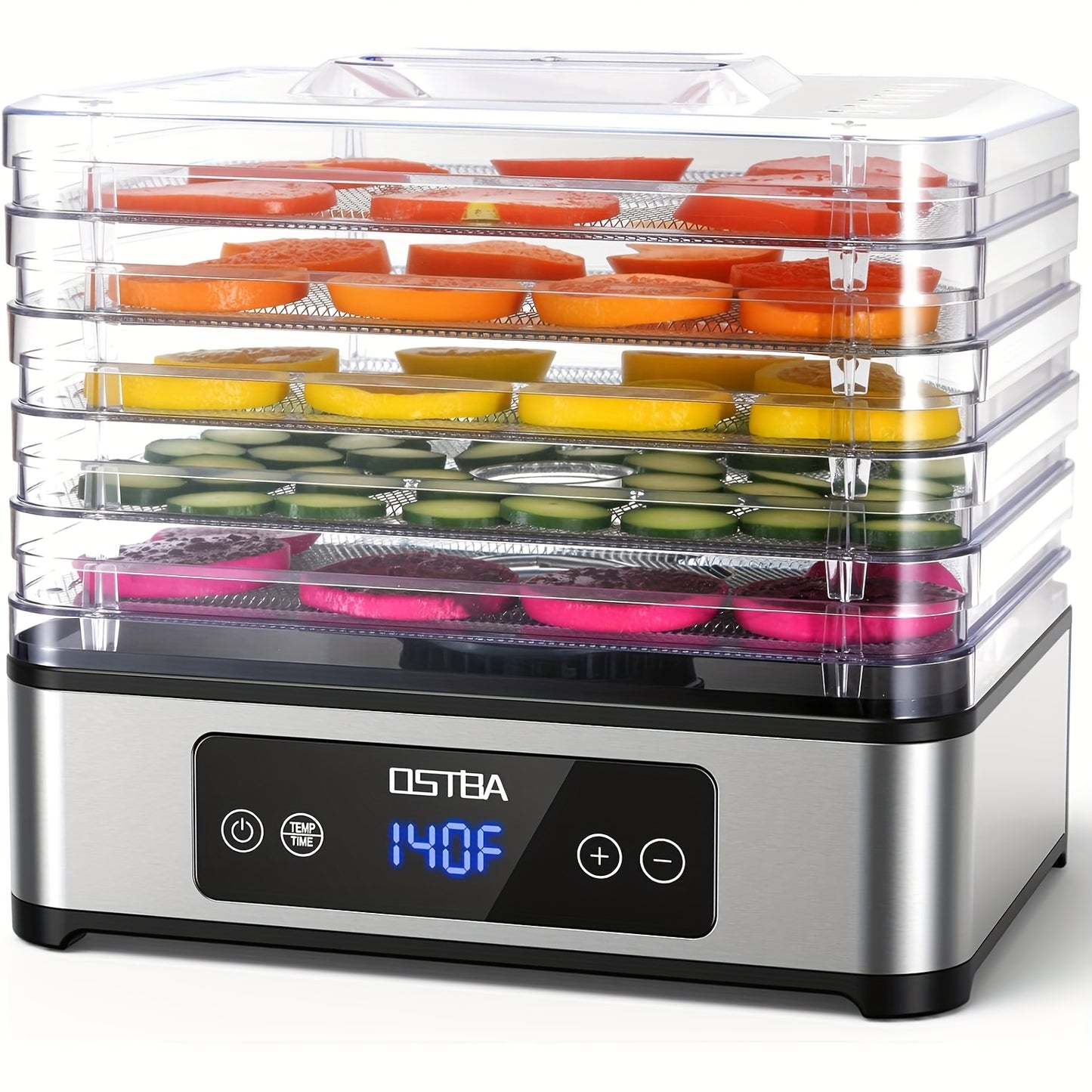 Food Dehydrator Machine 5 Stainless Steel Trays 420W with 48-Hour Timer Temperature Control 95-160°F 360° Airflow BPA-Free Dehydrator for Jerky Herbs Meat Fruit Mushrooms with Recipe Book