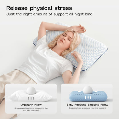 Bed Pillow for Side, Back & Stomach Sleepers – Washable Cover, Breathable Mesh, Standard Size – Blue & Grey