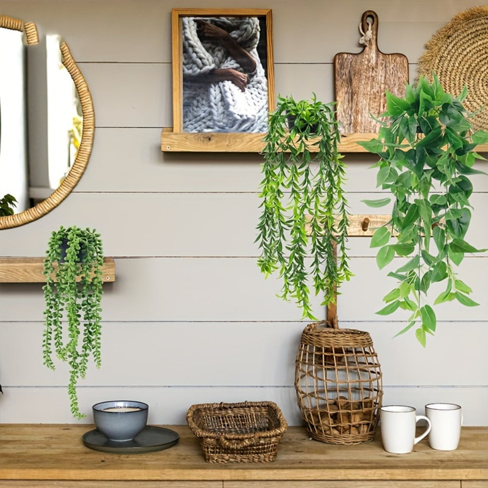 Artificial Hanging Ivy Vines – Fake Eucalyptus & Mandala Green Vine Plants for Indoor Wall Decor – Faux Hanging Plants for Bedroom, Bathroom, Balcony, Bookshelf & Living Room Aesthetic – 6 or 8 Pack
