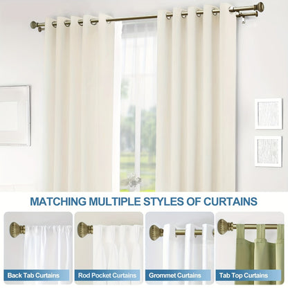 Double Curtain Rod Set Adjustable with Fluted Ball Finials Double Brackets 4 Colors 2 Sizes Window Curtain Hardware