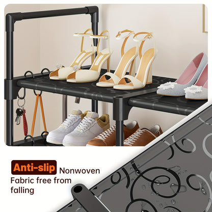 Large Metal Shoe Rack 4-Row 9-Tier Freestanding Shoe Organizer for Entryway Bedroom Hallway | 64-Pair Capacity Shoe Tower with Golden Tubes DIY Adjustable Shelves Space-Saving Vertical Shoe Storage