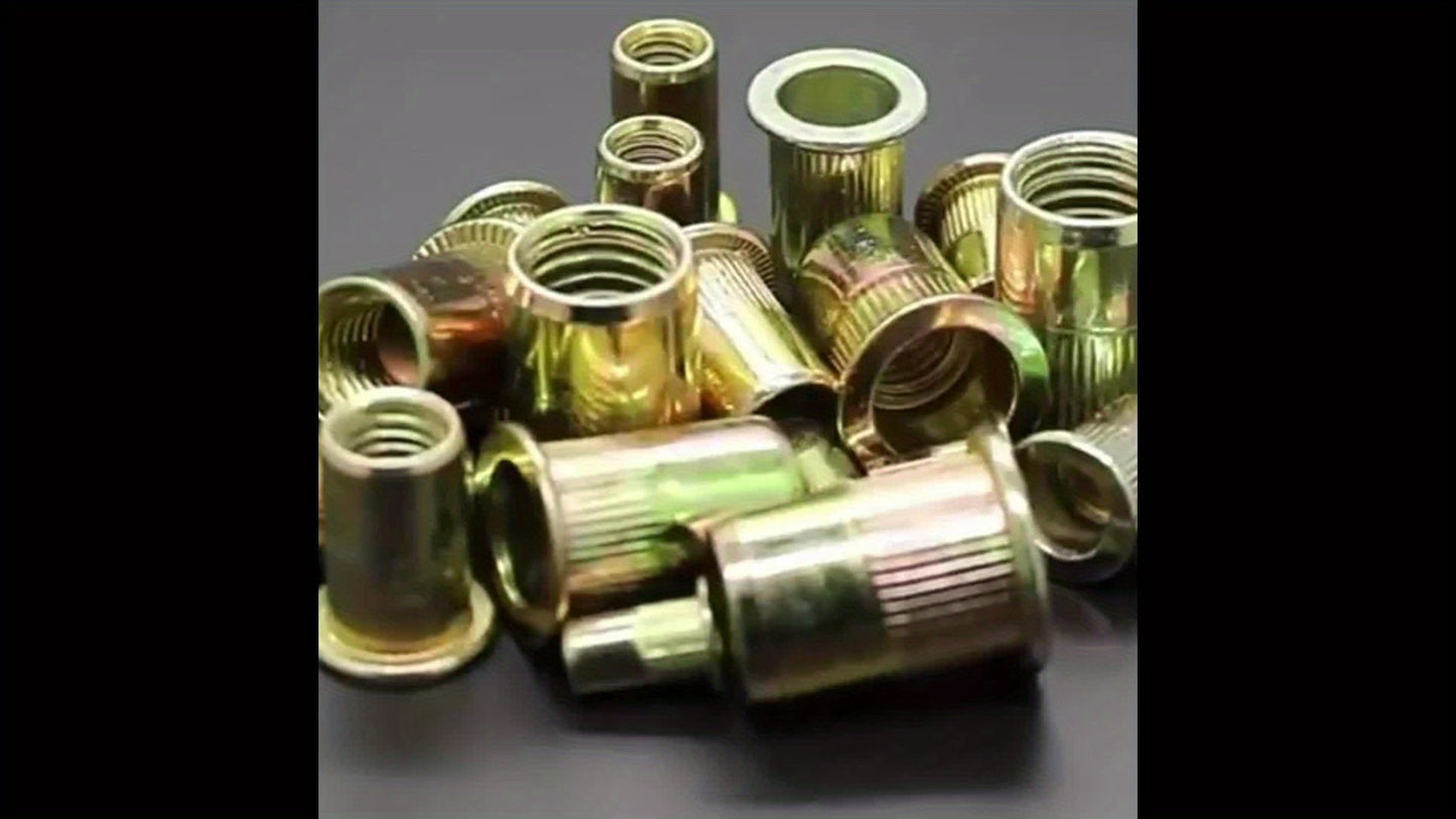 860pcs Rivet Nut Kit SAE UNC Assortment – Zinc Plated Carbon Steel Flat Head Insert Threaded Nuts 7 Sizes with Case for Auto Furniture & Industrial Projects