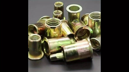 860pcs Rivet Nut Kit SAE UNC Assortment – Zinc Plated Carbon Steel Flat Head Insert Threaded Nuts 7 Sizes with Case for Auto Furniture & Industrial Projects