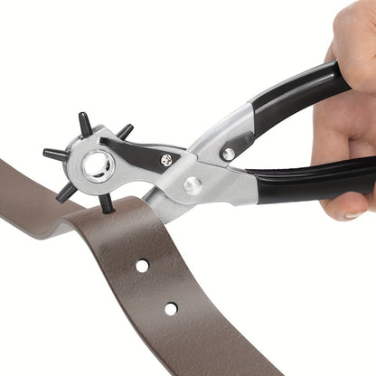Leather Hole Punch for Belt - Heavy Duty 6-Hole Rotary Belt Puncher Kit for Saddles Shoes Fabric DIY Craft Projects Upgraded Round Hole Punching Tool (Black)