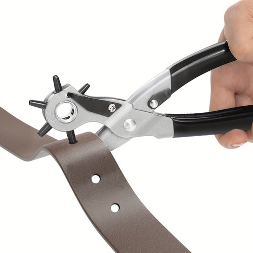 Leather Hole Punch for Belt - Heavy Duty 6-Hole Rotary Belt Puncher Kit for Saddles Shoes Fabric DIY Craft Projects Upgraded Round Hole Punching Tool (Black)