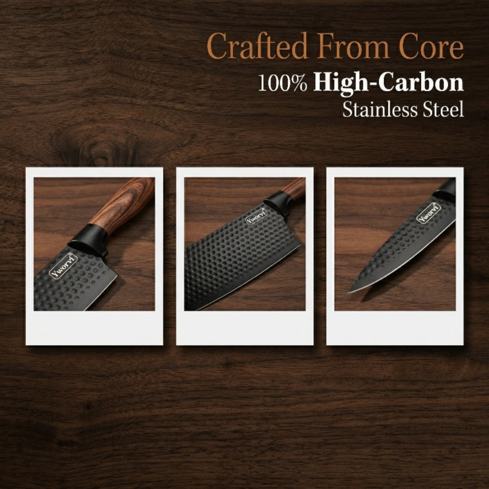 Chef Knife Set 7 Piece High Carbon Stainless Steel Ultra Sharp – Anti-Stick Ergonomic PP Handle, Includes Slicing Knife, Scraper, Scissors & Whetstone, Gift Box for Home, Family & Travel