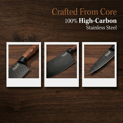 Chef Knife Set 7 Piece High Carbon Stainless Steel Ultra Sharp – Anti-Stick Ergonomic PP Handle, Includes Slicing Knife, Scraper, Scissors & Whetstone, Gift Box for Home, Family & Travel