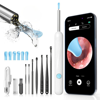 Ear Wax Removal Camera Visual Ear Cleaner 1080P HD – 6 Safety Ear Spoons 7-Piece Kit, USB Charging, Real-Time Smartphone Inspection, Portable Ear Cleaning Tool for Adults Kids, Black and White