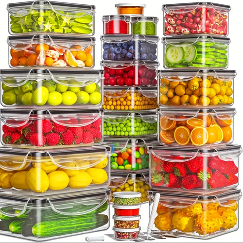 Airtight Plastic Food Storage Containers with Easy-Snap Lids 40pcs or 10pcs Set Pantry Kitchen Organization Meal Prep Containers with Labels and Markers BPA-Free Transparent and Pink