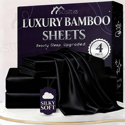 Fitted Sheet Bamboo Blend Deep Pocket Breathable Bed Sheet Set with Pillowcase