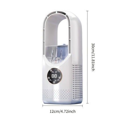 Portable Bladeless Fan USB Tower Fan, Desktop Air Conditioner Fan with Water Mist Cooling, Remote Control, Touch Screen, 7-Color LED Ambient Light and Timer, Personal Cooling Fan for Office, Travel, Camping, Home
