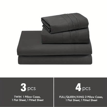 Fitted Sheet Set Deep Pocket | Soft Cooling Breathable Bedding 3-4pcs Fade-Resistant All-Season for Twin Full Queen King – Solid Color Bed Sheets for Dorm Guest Room Everyday Use