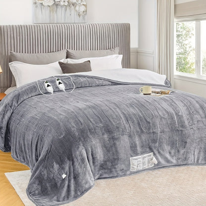 Electric Heated Blanket Dual Zone Independent Temperature Control A/B Zones | 10 Heating Levels Soft Flannel Fast Heating Blanket with Dual Controllers Auto Shut-Off 1/2/4/6/8 Hours Throw Full Size