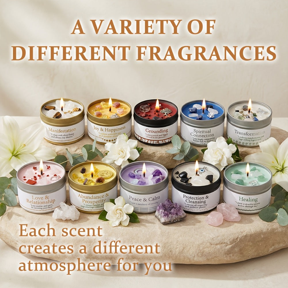 Manifestation Candles Scented Soy Wax with Golden Crystal – Law of Attraction Abundance Candle for Meditation, Yoga & Focus | Spiritual Gift for Women with Guidance Card | Christmas, Birthday, New Year
