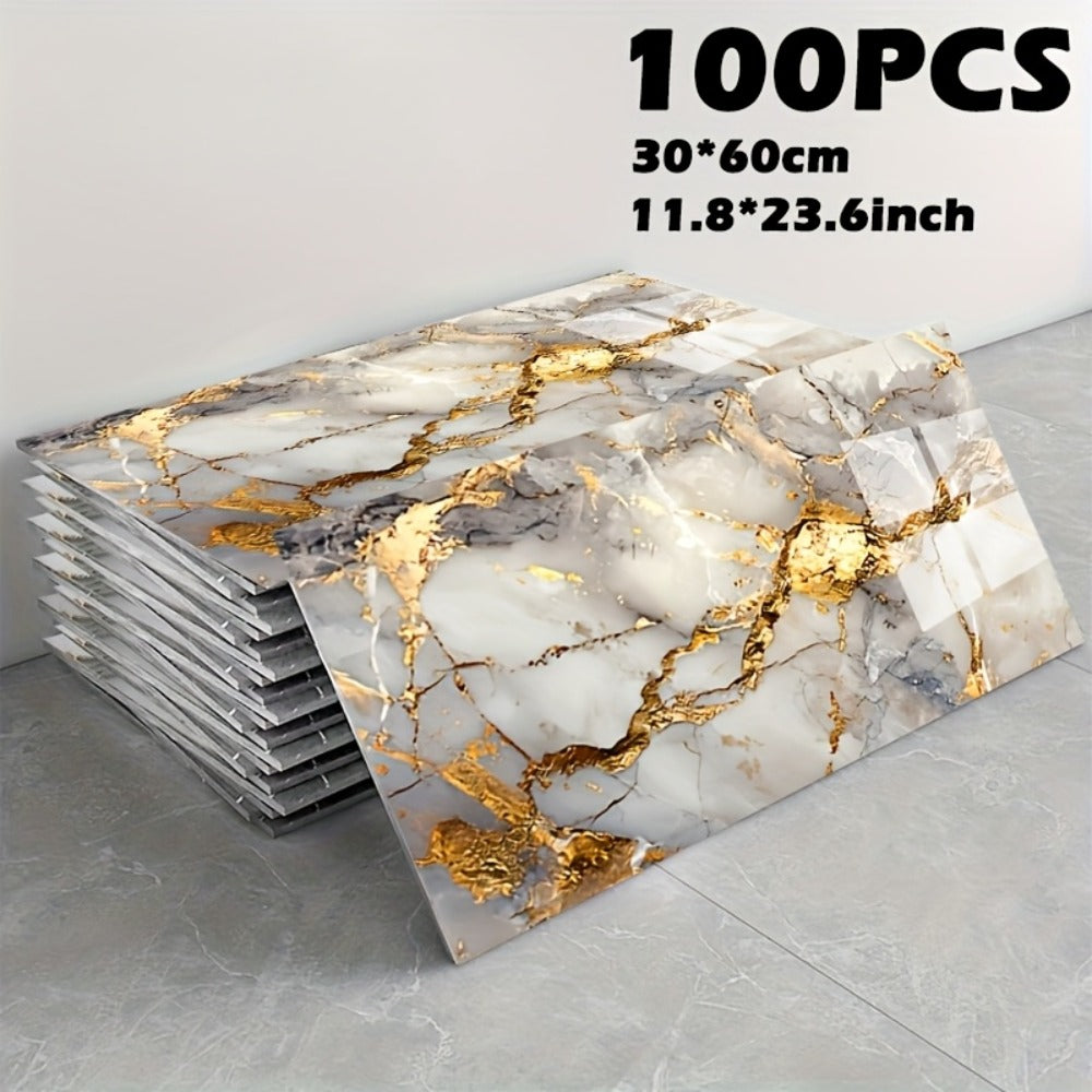 Peel and Stick Marble Tile Stickers – Self Adhesive Foam Wall Tiles for Bathroom Kitchen Office Bohemian Home Decor (50/100pcs, White/Gray/Black/Blue Gold)