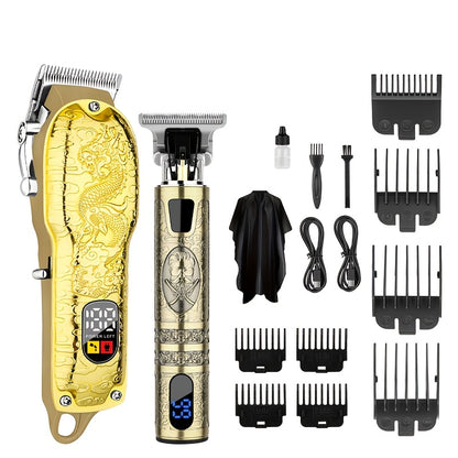 Hair Clipper Set for Men USB Rechargeable | Professional Electric Hair Trimmer with Oil Head Engraving | Retro Barber Clipper Kit 2pc 3pc | Gift Box Set for Valentine's Day, Festival & Grooming Gift