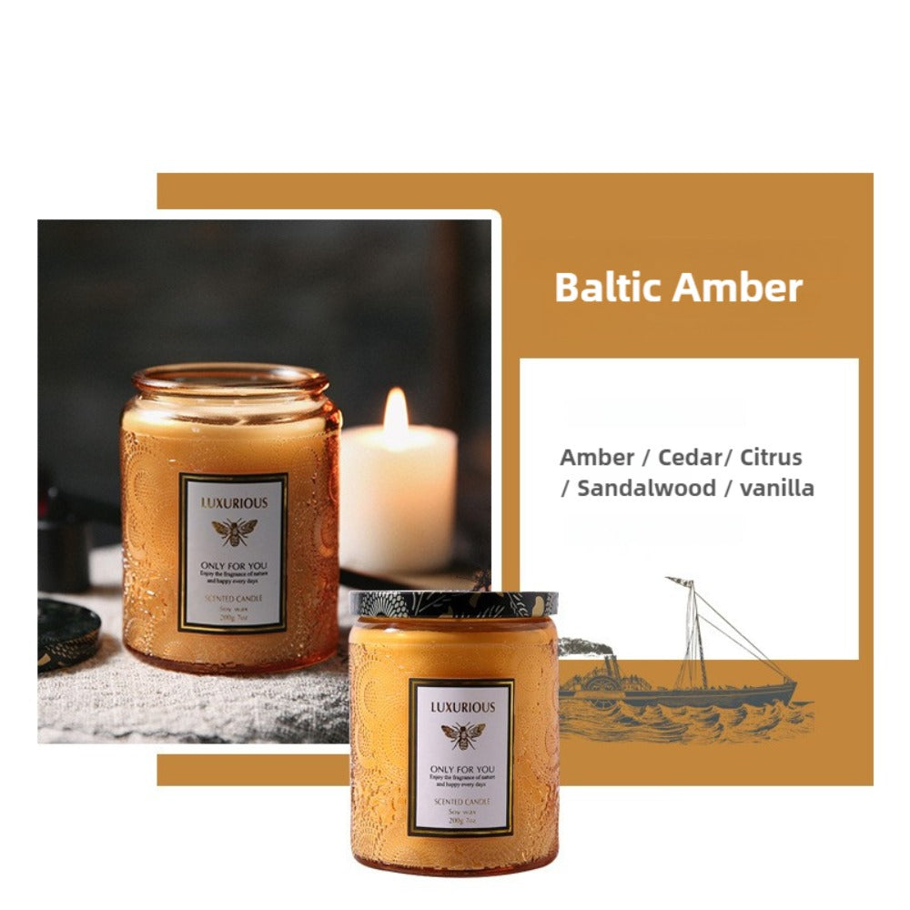 Scented Candle in Relief Glass Cup – Aromatherapy Home Fragrance with Crystal Embellishment, Single Wick, Multiple Scents – Jasmine, Tuberose, Amber, Sage & More