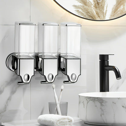 Wall Mounted Soap Dispenser Set 3-Pack No Drill 16.91oz Shampoo Shower Gel Conditioner Dispenser for Bathroom Kitchen