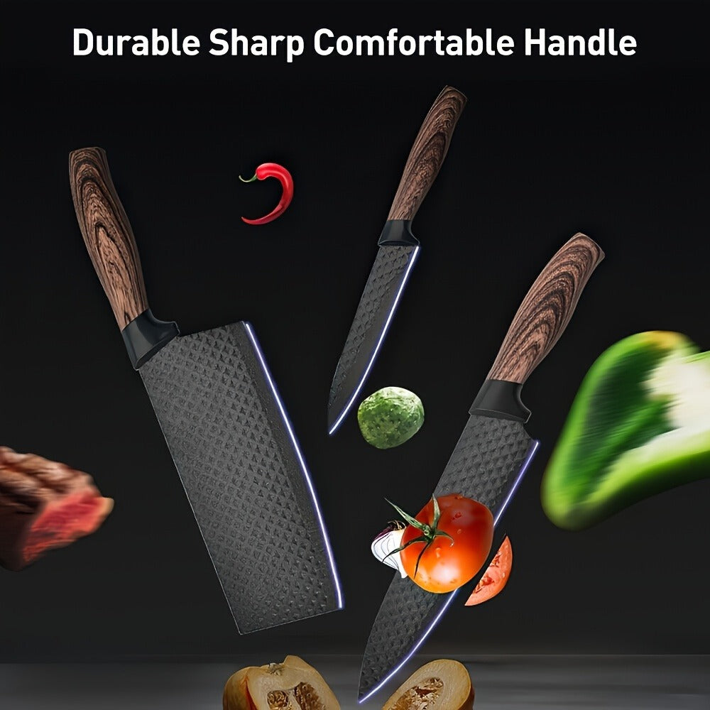 Kitchen Knife Set 6 & 7-Piece High-Carbon Stainless Steel with Ergonomic Wooden Handles – Ultra-Sharp Chef's Knife, Peeler & Scissors