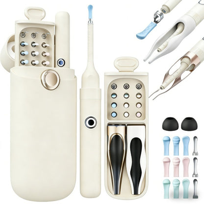 Ear Wax Removal Kit with Camera - 12-in-1 Ear Cleaning Tool Set, Rechargeable Ear Scope with LED Light, Ear Pick Cleaner, Nose Picker, Storage Box Included, Great Gift Idea