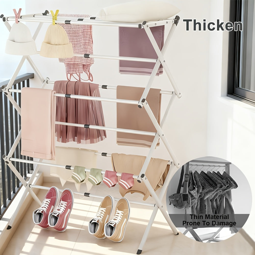 Laundry Drying Rack 3-Tier X-Type Expandable Metal, Collapsible Clothes Dryer & Towel Rack — Air Drying Stand for Indoor & Outdoor Use | Grey, White | Multiple Configurations