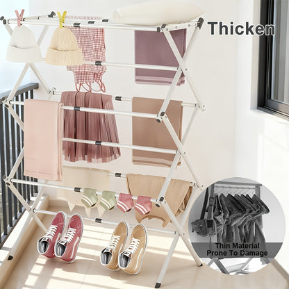 Laundry Drying Rack 3-Tier X-Type Expandable Metal, Collapsible Clothes Dryer & Towel Rack — Air Drying Stand for Indoor & Outdoor Use | Grey, White | Multiple Configurations