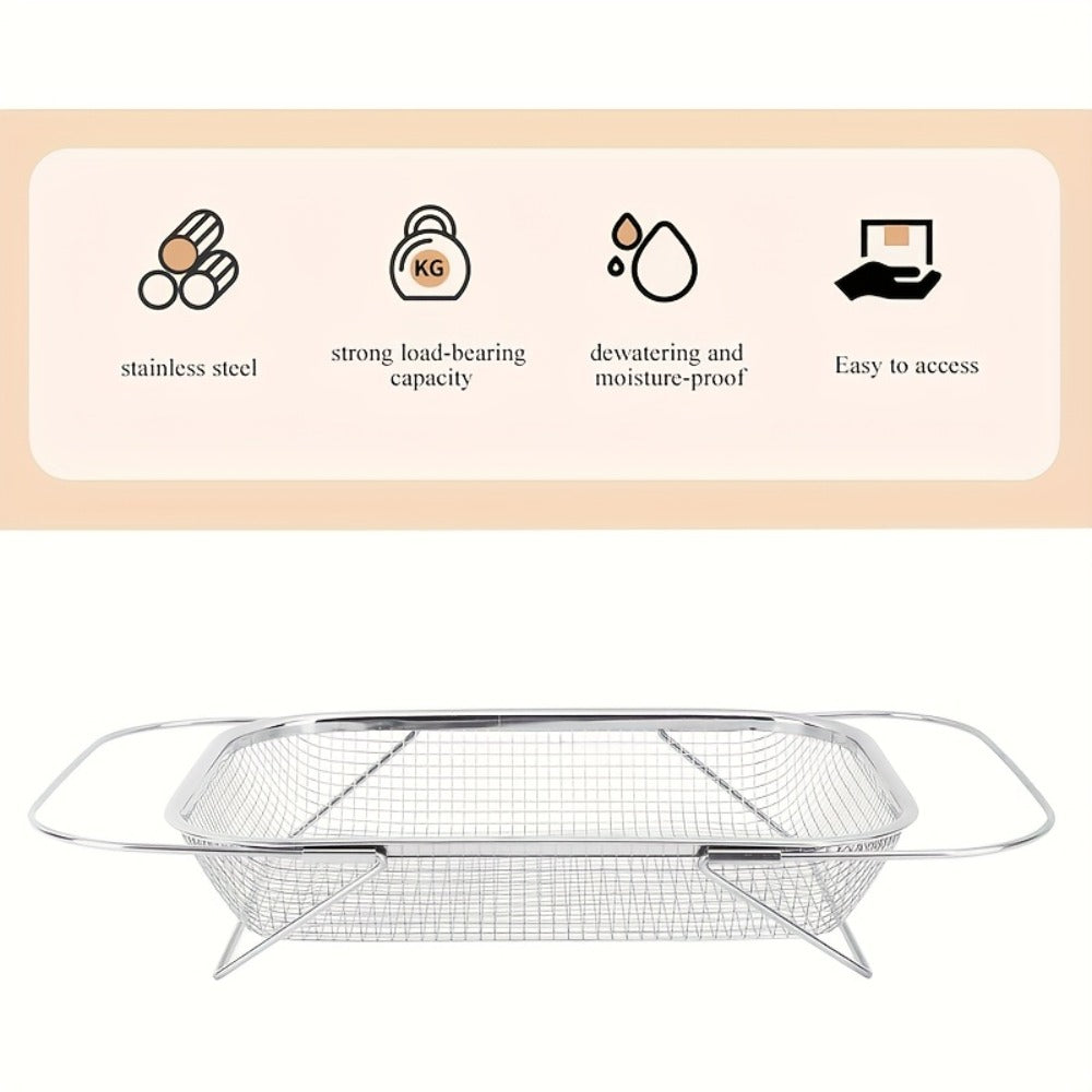 Expandable Stainless Steel Colander & Drain Basket – Adjustable Strainer for Vegetables, Fruits & Kitchen Sink Use