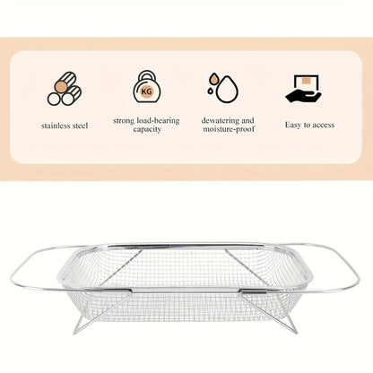 Expandable Stainless Steel Colander & Drain Basket – Adjustable Strainer for Vegetables, Fruits & Kitchen Sink Use