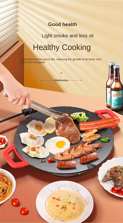 Electric Griddle Maifan Stone Non-Stick Coating 5-Speed Temperature Control - Indoor Electric Baking Pan with Red Handle, Easy Clean, for Pancakes Eggs Steak BBQ - 18"/19"/Square 26.9"