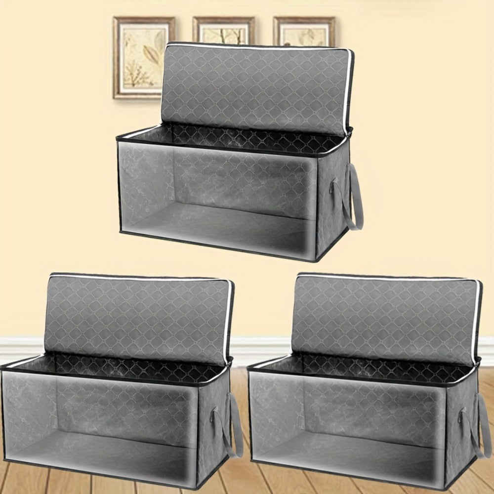 Foldable Storage Bags Set of 3 with Transparent Window & Handles – Closet Organizer Bags for Clothes, Bedding, Pillows, Blankets, Stuffed Animals, Dorm Room, Under Bed Storage, Gray