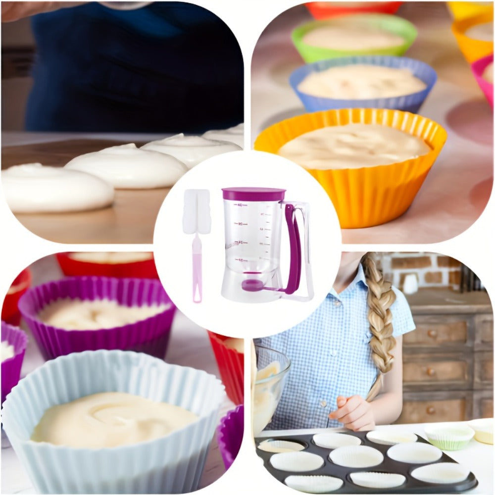 Pancake Batter Dispenser with Cleaning Brush – 2pcs Handheld Batter Separator & Squeeze Dispenser Set, Cupcake Batter Tool, Durable Kitchen Baking Gadget for Pancakes, Waffles & Cupcakes