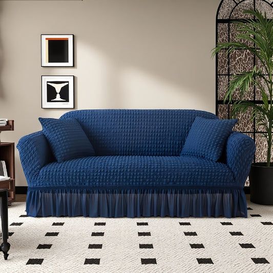 Stretch Seersucker Sofa Cover Solid Color Elastic Band Closure Machine Washable Slipcover for Armchair Loveseat 1 2 3 4 Seater - 8 Colors Home Wedding Decor