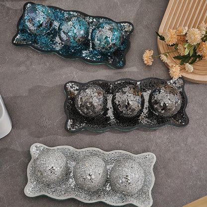 Decorative Glass Balls for Bowls 3 Inch Set of 3 with Glass Tray, Bowl Fillers Centerpiece Table Decorations for Home Decor Living Room Dining Coffee Table, Silver Black Gold Green