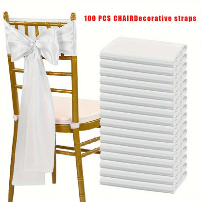100pcs Satin Chair Sashes Bows for Wedding Banquet Party Event Decoration – 13 Colors, 18×275cm