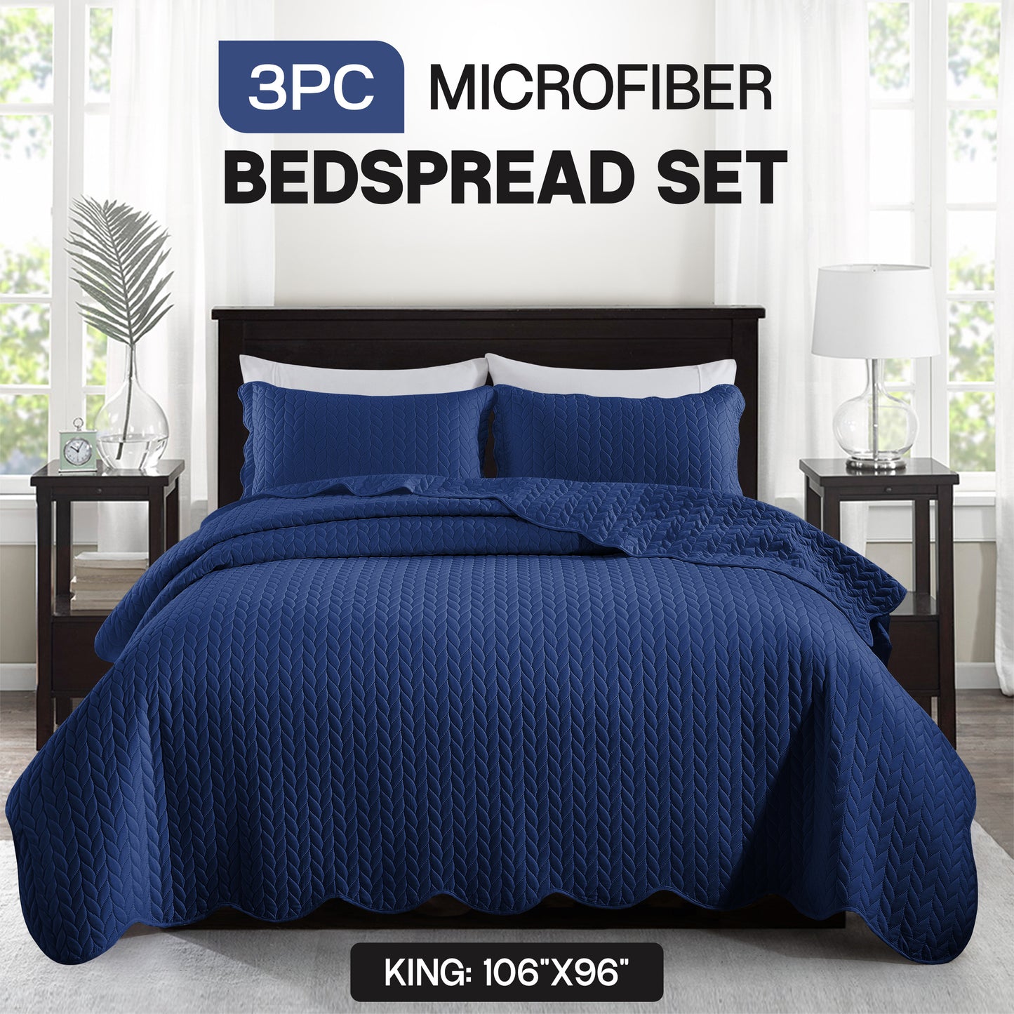 Bedspread Set 3-Piece Microfiber Floral Coverlet with Pillow Shams - Soft Breathable Lightweight All-Season Bed Cover for Queen King Twin California King